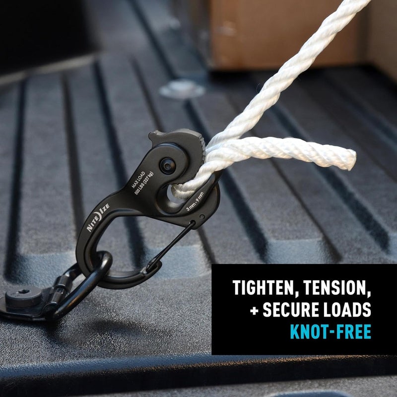 NiteIze CamJam XT Aluminum Rope Tightener - Versatile Tie Down Cam Mechanism with Carabiner Clip - Secure Hiking Gear Essential - Rope Tie Down Accessory - Black/White - Image 2